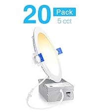Ensenior 12 Pack 6 Inch LED Recessed Ceiling Light, Dimmable, 2700K-5000K 5CCT, 1200LM 12W 120V, High Brightness Canless Wafer Downlight - ETL&FCC&IC
