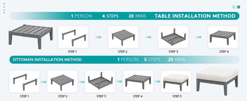 SERWALL HDPE Patio Furniture Set, 10 Pieces Outdoor Sectional Sofa Set, All-Weather Wood-Like Outdoor Sofa Couch with Coffee Table for Deck, Lawn, Grey Frame with Khaki Cushion