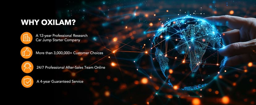 OXILAM Jump Starter 6000A for All Gas/12L Diesel, Car Battery Jumper Starter Portable, 12V Lithium Jump Box with Jumper Cables, LED Display, LED Light, Power Bank with USB, Type C Port