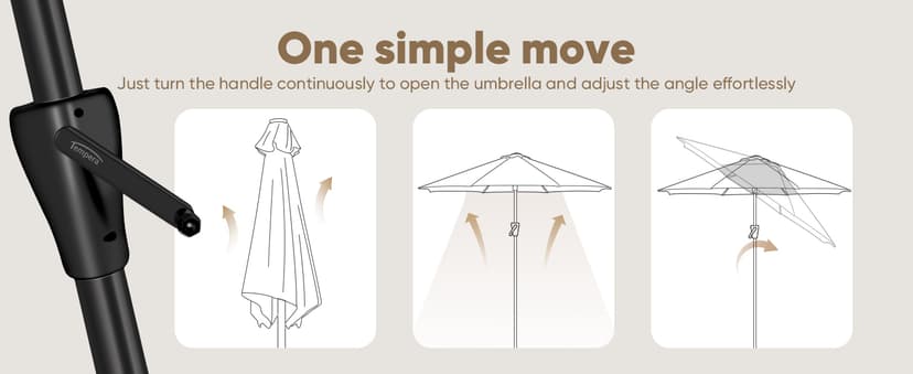 Tempera Patio Market Outdoor Table Umbrella with Auto Tilt and Crank,Large Sun Umbrella with Sturdy Pole&Fade resistant canopy,Easy to set