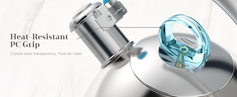 Harriet Tea Kettle Stovetop, 2.5 Quart Whistling Stainless Steel Tea Pot, 3-Layer Base, Unique Ergonomic Handle, Includes Pot Holder & Mat, Electric/Induction/Gas Stovetops Applicable, Mirror Finish