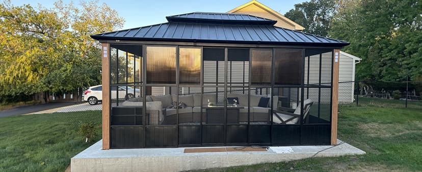 PURPLE LEAF 12' X 14' Patio Hardtop Gazebo Double Top Outdoor Screen House Aluminum Solarium Backyard Sun Room with Detachable Windows