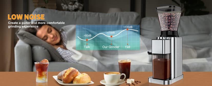 Conical Burr Coffee Grinder Electric, Espresso Coffee Bean Grinder for Home Use Adjustable 48 Grind Settings, 35s Precision Timer, Stainless Steel, Anti-Static for Pour Over/Drip/French Press