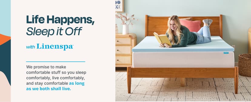 LINENSPA Memory Foam Mattress Topper - 3 Inch Gel Infused Memory Foam - Plush Feel - Cooling and Pressure Relieving - CertiPUR Certified - Dorm Room Essentials - Queen Size