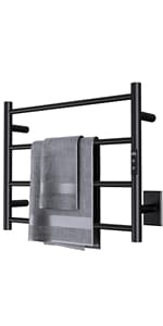 Towel Warmer Rack with 24hr Timer, Matte Black Heated Towel Rack for Bathroom, Plug-in/Hardwired, Wall Mounted 6-Bar Electric Towel Warmer with Temperature Control