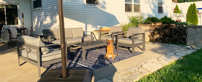 Wisteria Lane Patio Furniture Aluminum Sofa, All-Weather Outdoor 3 Seats Couch, Black Metal Chair with Light Grey Cushions