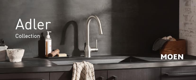 Moen Adler Chrome One-Handle High Arc Kitchen Sink Faucet with Power Clean, Modern Kitchen Faucet with Pull Down Sprayer, 87233