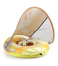 MAMBOBABYFLOAT Light Traveler 2025 — Safe, Comfortable, Adjustable Baby Pool Float with Canopy — Sun Protection, Self-Inflating, 5-Way Buckle System (Hot Air Balloon, Pink)