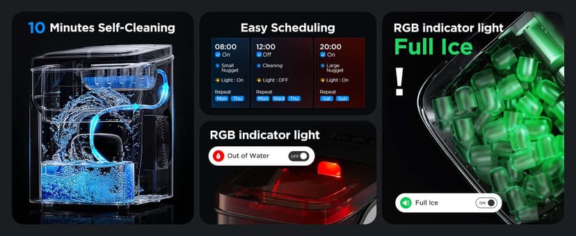 GoveeLife Smart Ice Maker Countertop, Portable Ice Machine with Voice Control, 9 Ice Cubes in 6 Minutes 3 Sizes, 26lbs/24Hrs, Self Cleaning RGB Lights, Quiet Ice Maker with Scoop for Kitchen Silver