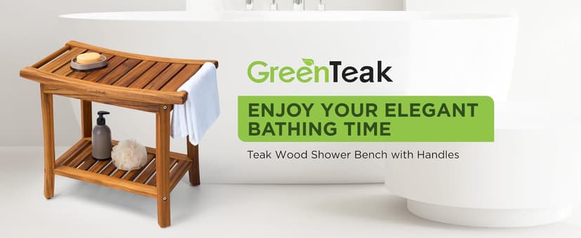 Premium 22" Teak Shower Bench with Handles, Waterproof Teak Shower Stool, Wooden Stool for Bathroom, Teak Wood Shower Bench Stool Seat Chair for Shower Storage Shelf, 300 Lbs Capacity