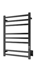 8-Bar Heated Towel Rack - Slim Design, Quick Heating, Adjustable Temperature, 24-Hour Timer - Brushed Stainless Steel - Ideal for Hot Towels in Bathroom