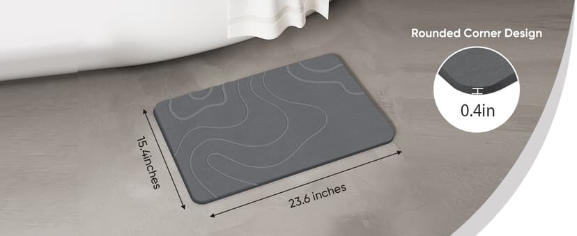 Stone Bath Mat Diatomaceous Earth Shower Mat Non-Slip Super Absorbent Diatomite Stone Mats for Bathroom Floor Quick-Drying Easy to Clean (24''*16'' Grey)