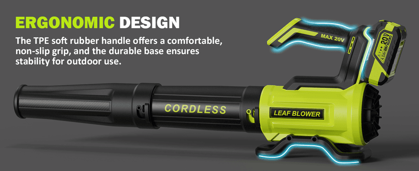 Leaf Blower Cordless with 2× 4.0Ah Batteries and Charger, 560CFM & 180MPH Lightweight Leaf Blower, 2 Speed Electronic Control, 20V Electric Blower for Driveway, Lawn & Yard Care