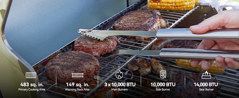 Royal Gourmet GA4402S 4 Burner Propane Gas Grill with Side Burner & Warming Rack, Stainless Steel Gas Grill with 54,000 BTUs Output for Barbecue Grilling & Backyard Cooking, Silver