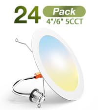 FREELICHT 24 Pack Retrofit LED Recessed Lighting 6 Inch, Selectable 2700K/3000K/4000K/5000K/6000K, Dimmable Flat LED Can Lights, 10W=110W, 1000LM, IC & Damp Rated, ETL & FCC, White