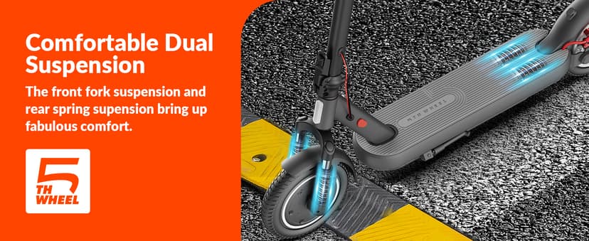 5TH Wheel V40 PRO Electric Scooters, 48V 800W Peak Motor & 20 MPH, 24.9 Miles Range, 10" Solid Tires, Front-N-Rear Suspension and Ambient Light, Folding Sport Scooters with Dual Brake System and APP