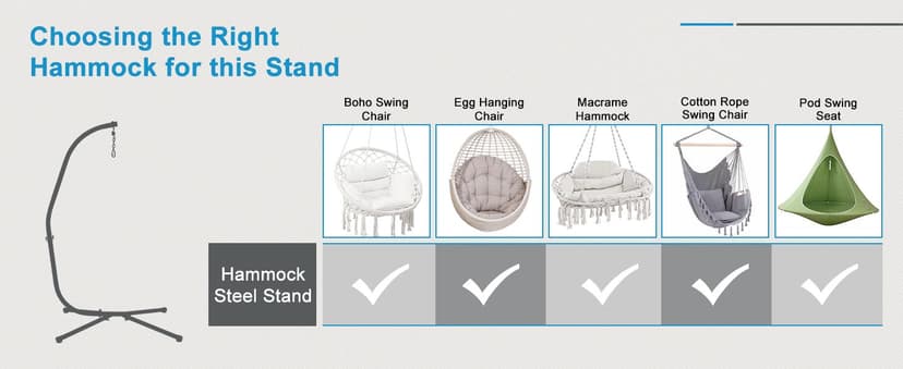 BPS Hammock Steel Stand Only C-Stand for Hanging Hammock Chairs - 300 Pound Capacity
