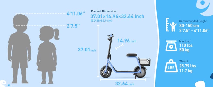 Hiboy Q2 Lite Electric Scooter with Seat for Kids Ages 4-10 - UL Certified, Up to 9.3 MPH with 100W Motor, 3-Speed Adjustable, Rear Basket, LED Neon/Brake Lights, LCD Display
