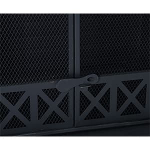Sunjoy Outdoor Fireplace, Heavy Duty Patio Wood Burning Fireplace with Steel Chimney, Mesh Spark Screen Doors, Removable Grate and Fire Poker, Black