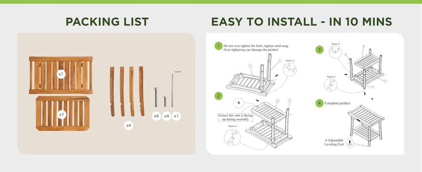 Premium 22" Teak Shower Bench with Handles, Waterproof Teak Shower Stool, Wooden Stool for Bathroom, Teak Wood Shower Bench Stool Seat Chair for Shower Storage Shelf, 300 Lbs Capacity