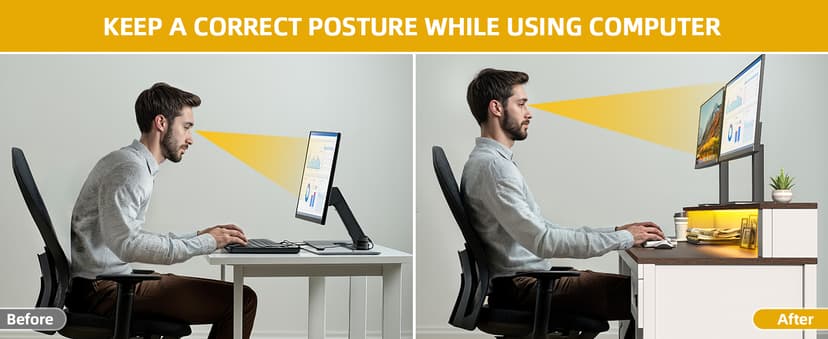 DWVO Farmhouse Office Desk with Drawer & Power Outlets, Wood Computer Desk w/LED Strip & Monitor Stand for Bedchamber Study, Home Office Table with Storage Cabinet for Working Writing Gaming (White)