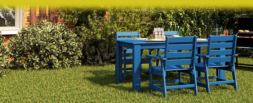 GREENVINES 7-Piece Outdoor Dining Set | HDPE | Patio Table and Chairs Sets for 6 | Patio Furniture | All Weather | Umbrella Hole | Blue| for Backyard Poolside Garden
