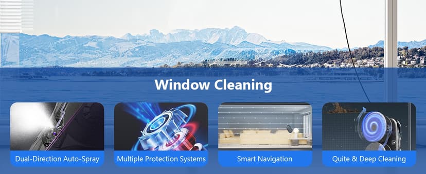 Tosima W5 Window Cleaning Robot, Dual Direction Auto-Spray Smart Window Cleaner with Triple Safety System, Smart Navigation, Remote Control, for All Smooth Surfaces, with 8 Rags, Black