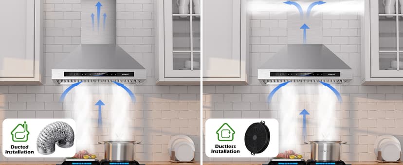 Wall Mount Range Hood 30 inch,900 CFM Kitchen Hood with Voice/Gesture/Touch Control,Vent Hood in Stainless Steel With Ducted/Ductless Convertible, 4 Speed Exhaust Fan