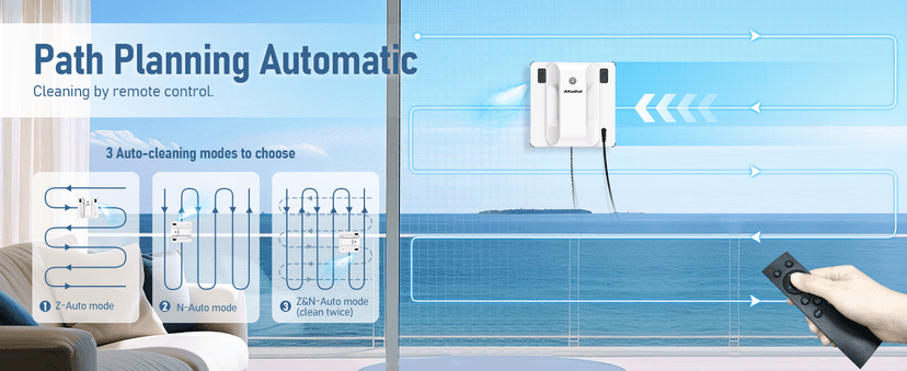 AlfaBot Window Cleaning Robot, 4500PA High Suction Power Window Cleaner with Dual Water Spray,3.0 Path Planning, Edge Detection Technology,Perfect for High-Rise Windows, Big Glass