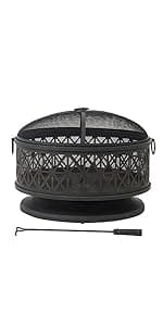 Sunjoy Outdoor Fireplace, Patio Wood Burning Fireplace with Steel Chimney, Mesh Spark Screen Doors, Fire Poker, and Removable Grate, Copper and Black