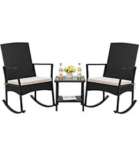 Flamaker 3 Pieces Patio Set Outdoor Wicker Furniture Sets Modern Rattan Chair Conversation Sets with Coffee Table for Yard and Bistro (Black)