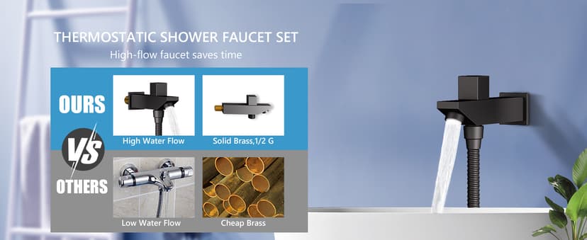 23" Full Body Thermostatic Shower System with Body Jets, Luxury LED Music Rainfall Waterfall Shower Jets System In Wall, Smart Ceiling Mount Multi Function Rain Shower Faucet Set