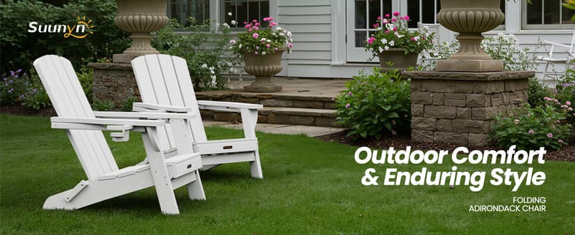 Folding Adirondack Chair 6 Pack, HDPE All-Weather Fire Pit Chairs, Plastic Adirondack Chairs with 2 Cup Holder, Outdoor Lawn Chair for Patio Garden (Teak)