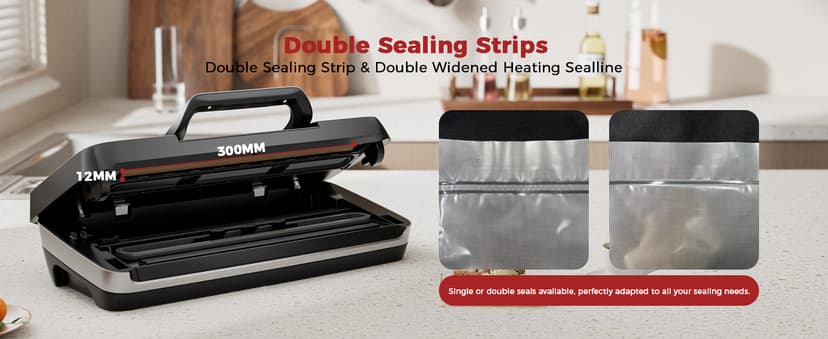 95kpa Vacuum Sealer Machine,Commercial Full Automatic Food Sealer,Powerful Sealing System with Double Heat Seal,Built-in Cutter&Bags Storage,1 Bag Rolls and 10 pcs Pre-cut Bags