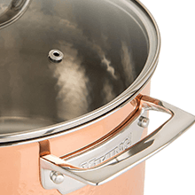 Viking 3-Ply Pots and Pans Set, 10 Piece Copper Kitchen Cookware with Glass Lids, Hammered Copper