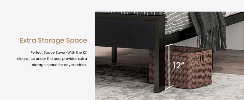 SHA CERLIN 14 Inch Queen Size Metal Platform Bed Frame with Wooden Headboard and Footboard, Mattress Foundation, No Box Spring Needed, Large Under Bed Storage, Non-Slip Without Noise, Black Oak