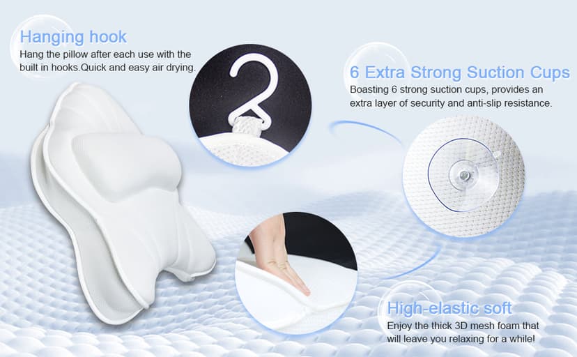 Extra Thick Large Bath Pillow with Neck,Back,Head Support for Bathtub, Spa, Soaking Gray(19''x15'')