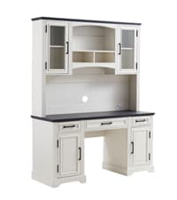 JXQTLINGMU 58" Executive Desk, Farmhouse Computer Desk with Drawers and Cabinet, Embossed Texture Home Office Desk w/Charging Station, Workspace for Work Study Writing, Off White