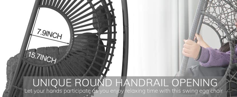 Oversized Hanging Egg Chair Outdoor Wicker Swing Chair with Stand Rain Cover UV Resistant Cushion 400lbs Capacity for Patio, Garden and Balcony