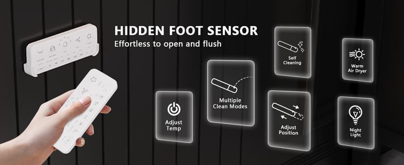 DeerValley Smart Bidet Toilet, One Piece Bidet Toilet for Bathrooms, Toilets with Auto Open/Close Lid, Heated Seat, Warm Dryer, Foot Sensor Operation, Night Light,Tankless Toilets with LED Display