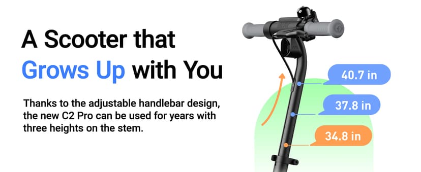 Segway Ninebot eKickScooter - Electric Scooter for Kids 6-14, w/t Adjustable Handlebar Height (Only C2 Pro) for Riders up to 132 lbs, Includes New Cruise Mode, UL-2272 Certified