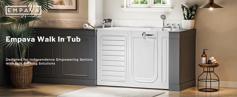 Empava Walk in Tub, 54" Whirlpool Bathtub with 12 Air & 13 Water Jets, Heated Massage Soaking Tub, 20% Wider Outward Swing Door, Right Drain,Walk-In Bathtub for Seniors, Acrylic