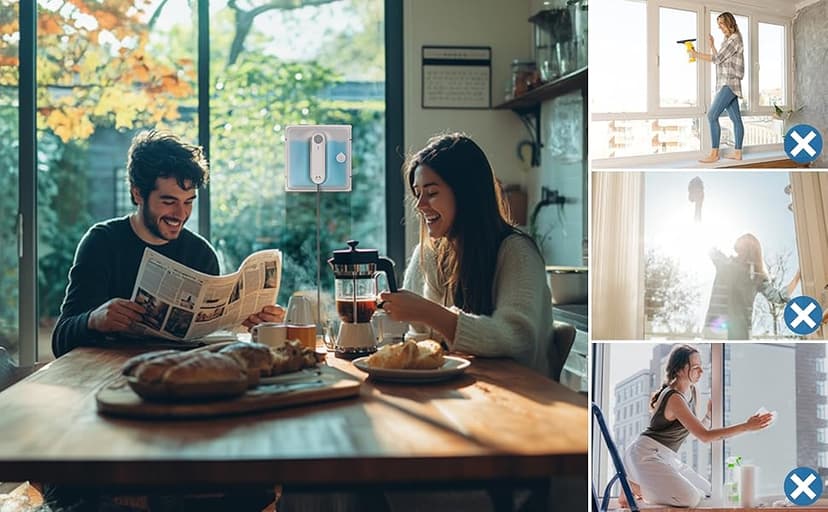 Auto Window Cleaning Robot W9 with 4 Water Spray, Upgraded 3 Pressure Compartments, 3800Pa Suction Power, Anti-Falling and Edge Detection Sensors, for High-Rise Windows, Tiles and Glass