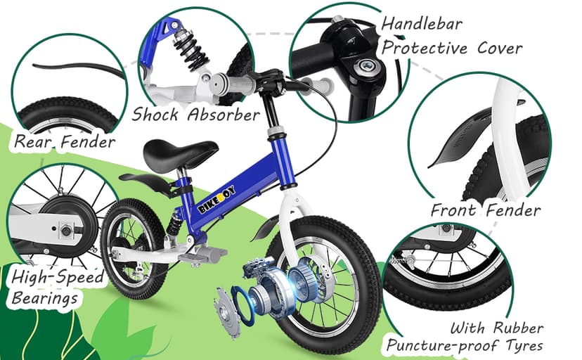 Balance Bike 2 in 1,The Dual Use of a Kids Balance Bike and Kids Bike,12 14 Inches for 2-6 Years Old,with Shock Absorbers, Fenders, Pedals, Auxiliary Wheels
