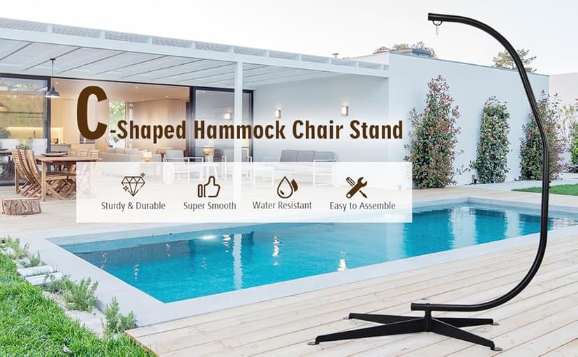Giantex Hammock Chair Stand Only, Heavy Duty Steel C-Stand for Hanging Chair, 360° Rotation Egg Chair Stand W/Carabiner, 2" Diameter Steel Pipe, 81.5" H Stand for Swing Chair Outdoor Indoor