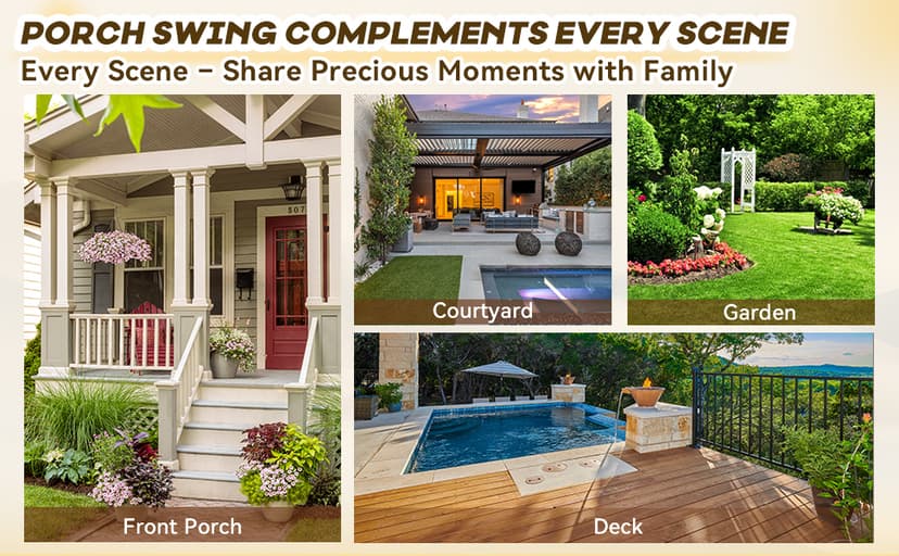 3 in 1 Outdoor Porch Swing with Adjustable Canopy, 3 Seat Outdoor Swing for Adults, Patio Swing Chair with Thickened Cushions,Pillows & Cup Holders for Backyard, Porch, Garden (Wine Red)