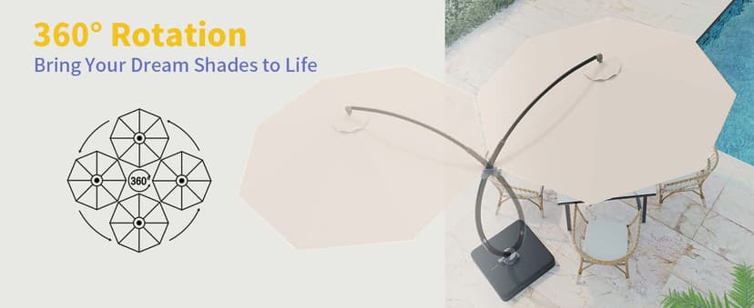 Kingdura 11ft Offset Cantilever Patio Umbrella with Base Included, Large Round Aluminum Outdoor Umbrella, 360° Rotation & Infinite Tilt, Heavy Duty Frame for Deck Pool Backyard, Beige