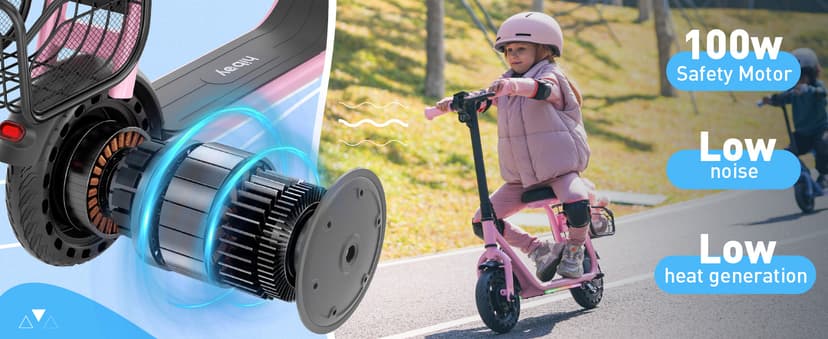 Hiboy Q2 Lite Electric Scooter with Seat for Kids Ages 4-10 - UL Certified, Up to 9.3 MPH with 100W Motor, 3-Speed Adjustable, Rear Basket, LED Neon/Brake Lights, LCD Display