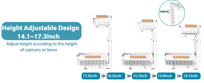 Under Sink Organizer 2 pack, 2 Tier Slide Out Under Sink Organizers And Storage, Height Adjustable Pull Out Cabinet Drawers, Kithcen Bathroom Metal Storage Caddy Shelf, White