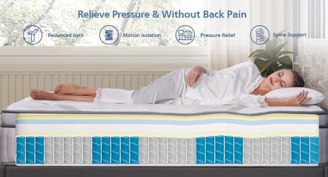 Queen Mattress, 14 Inch Queen Size Hybrid Memory Foam and Individual Pocket Spring,Motion Isolation,Medium Plush Mattress in Box,Pressure Relief, Edge Support Upgrade